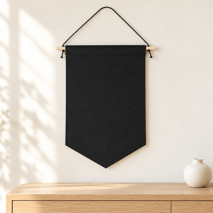 Black Blank Canvas Pin Banner — light oak console