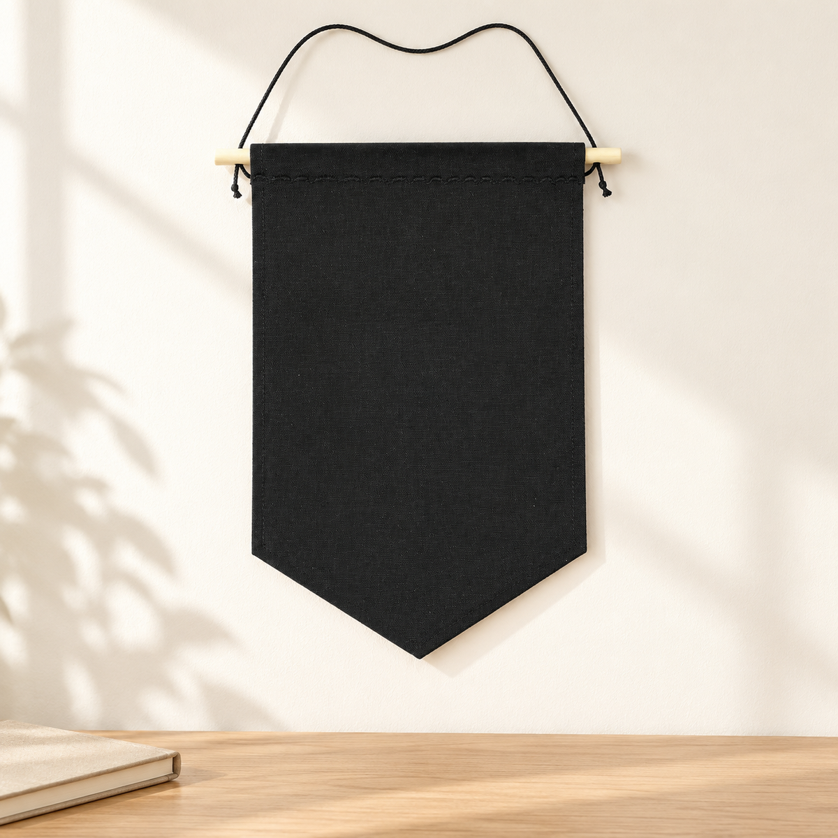 Black Blank Canvas Pin Banner — minimal workspace