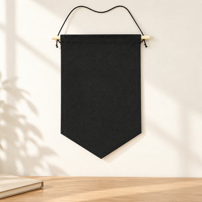 Black Blank Canvas Pin Banner — minimal workspace