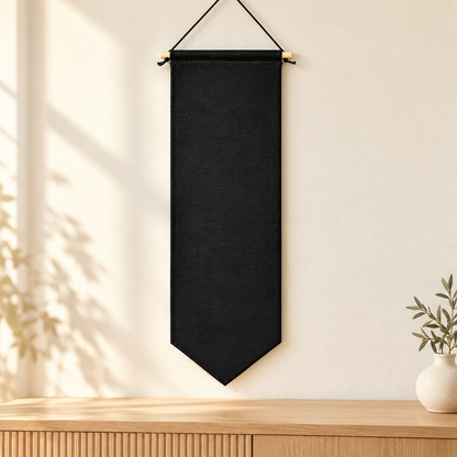 Black Tall Duck Canvas Pin Pennant (No Backing) in a clean light wood setting