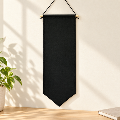 Black Tall Duck Canvas Pin Pennant (No Backing) in a clean minimal workspace setting
