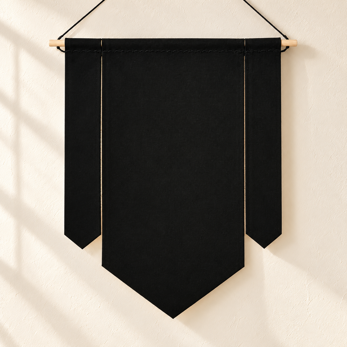 Black Three-Piece Canvas Pin Banner — clean ivory wall