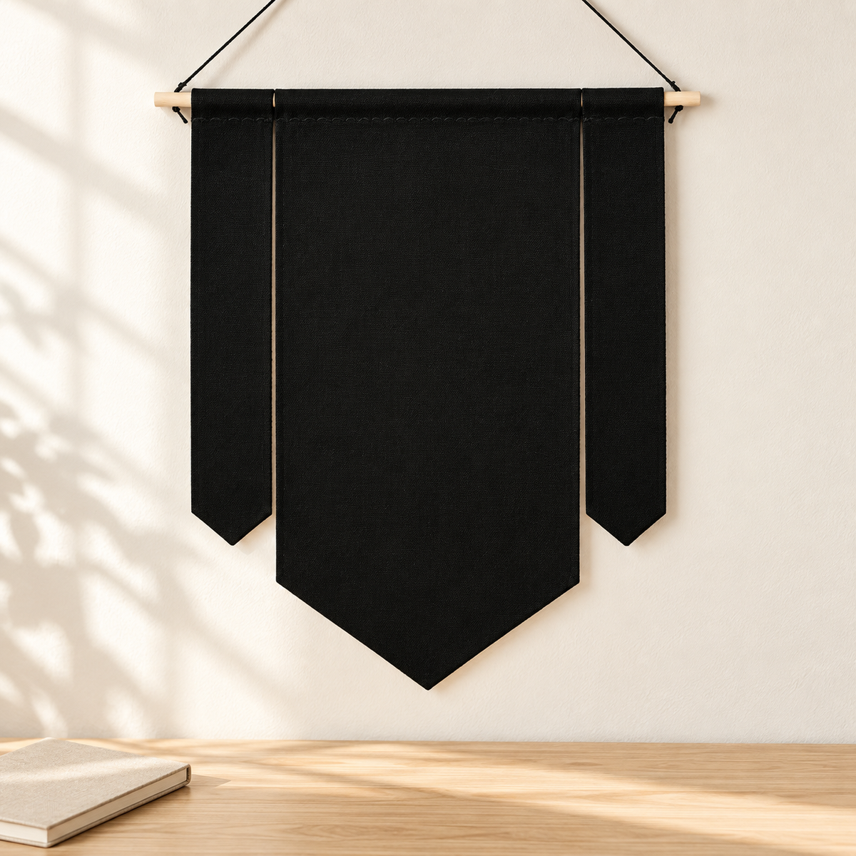 Black Three-Piece Canvas Pin Banner — minimal workspace