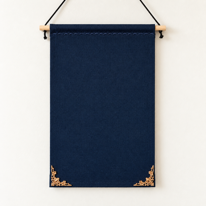 Dark Blue Canvas Pin Pennant with Metal Corners — canvas detail
