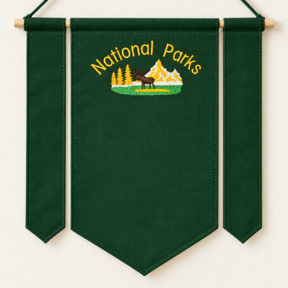 Forest Green Three-Piece National Parks Banner — canvas and stitching detail