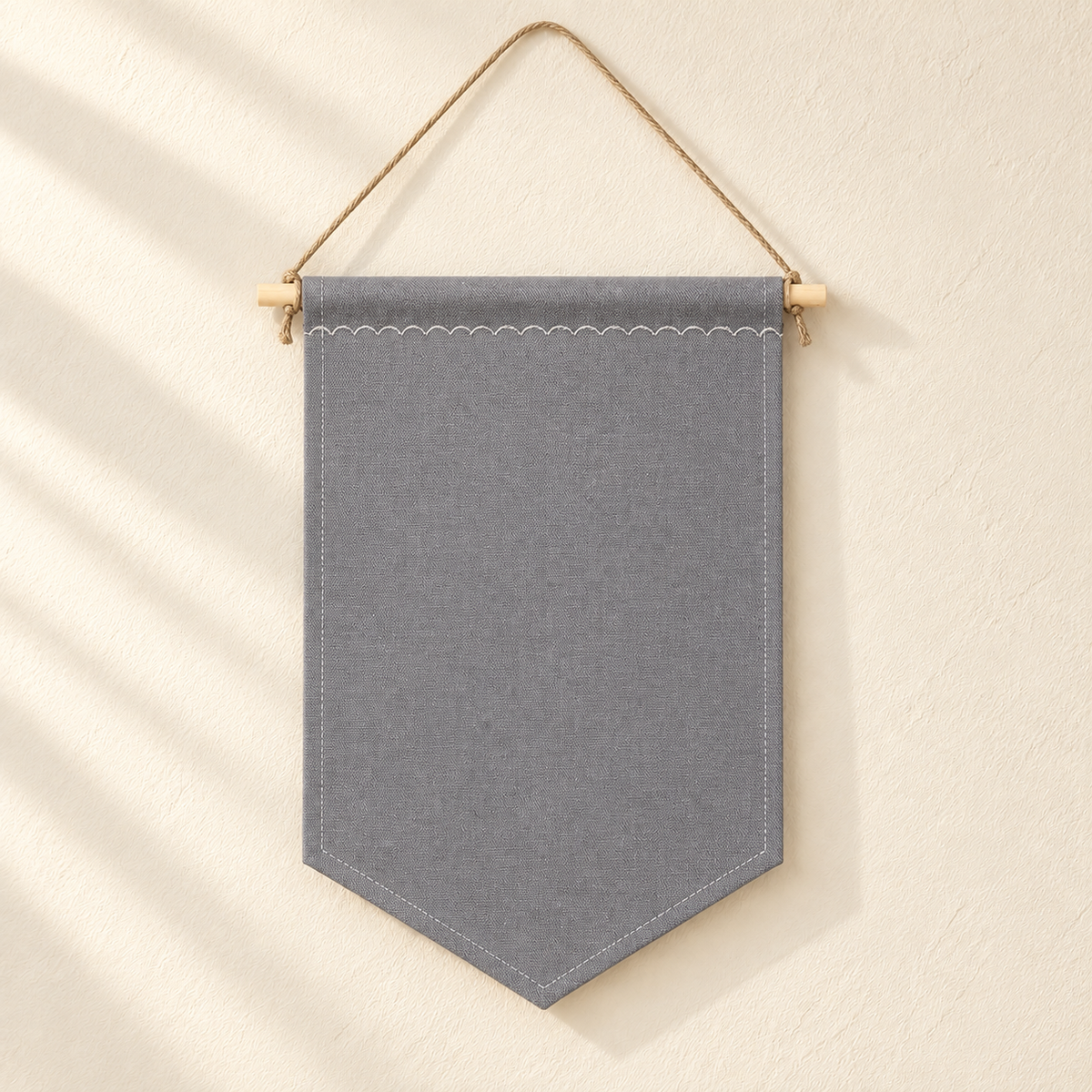 Gray Blank Canvas Pin Banner — canvas and stitching detail