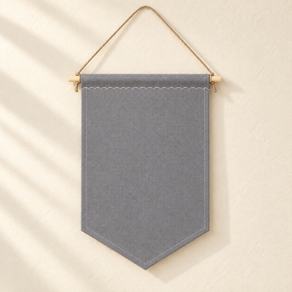Gray Blank Canvas Pin Banner — canvas and stitching detail