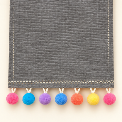 Gray Pom Pom Canvas Pin Pennant — canvas and stitching detail