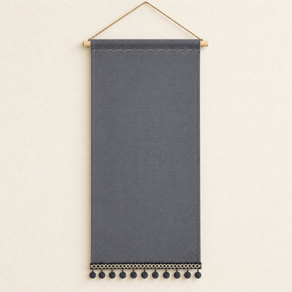 Gray Pom Pom Trim Canvas Pin Banner — ivory wall hero