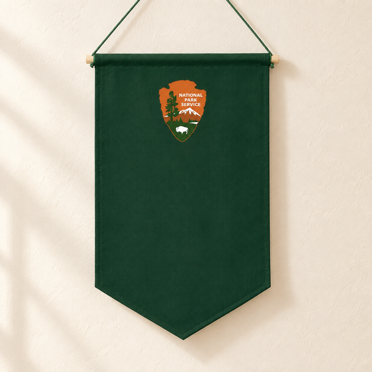 Green National Parks Canvas Pin Banner — clean ivory wall