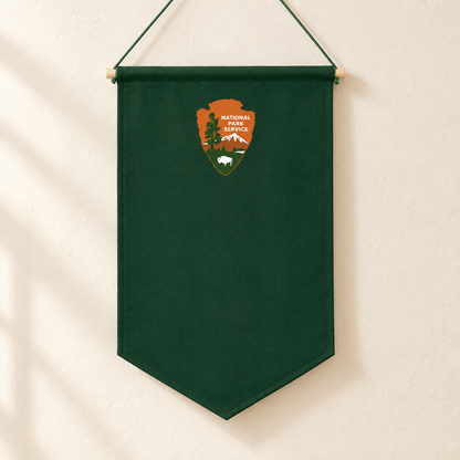 Green National Parks Canvas Pin Banner — clean ivory wall