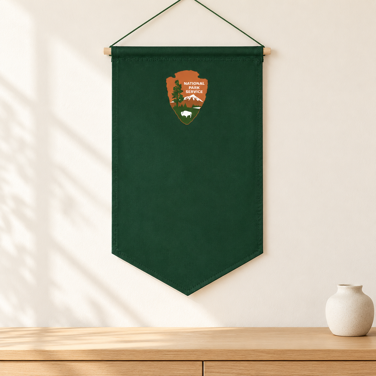 Green National Parks Canvas Pin Banner — light oak console