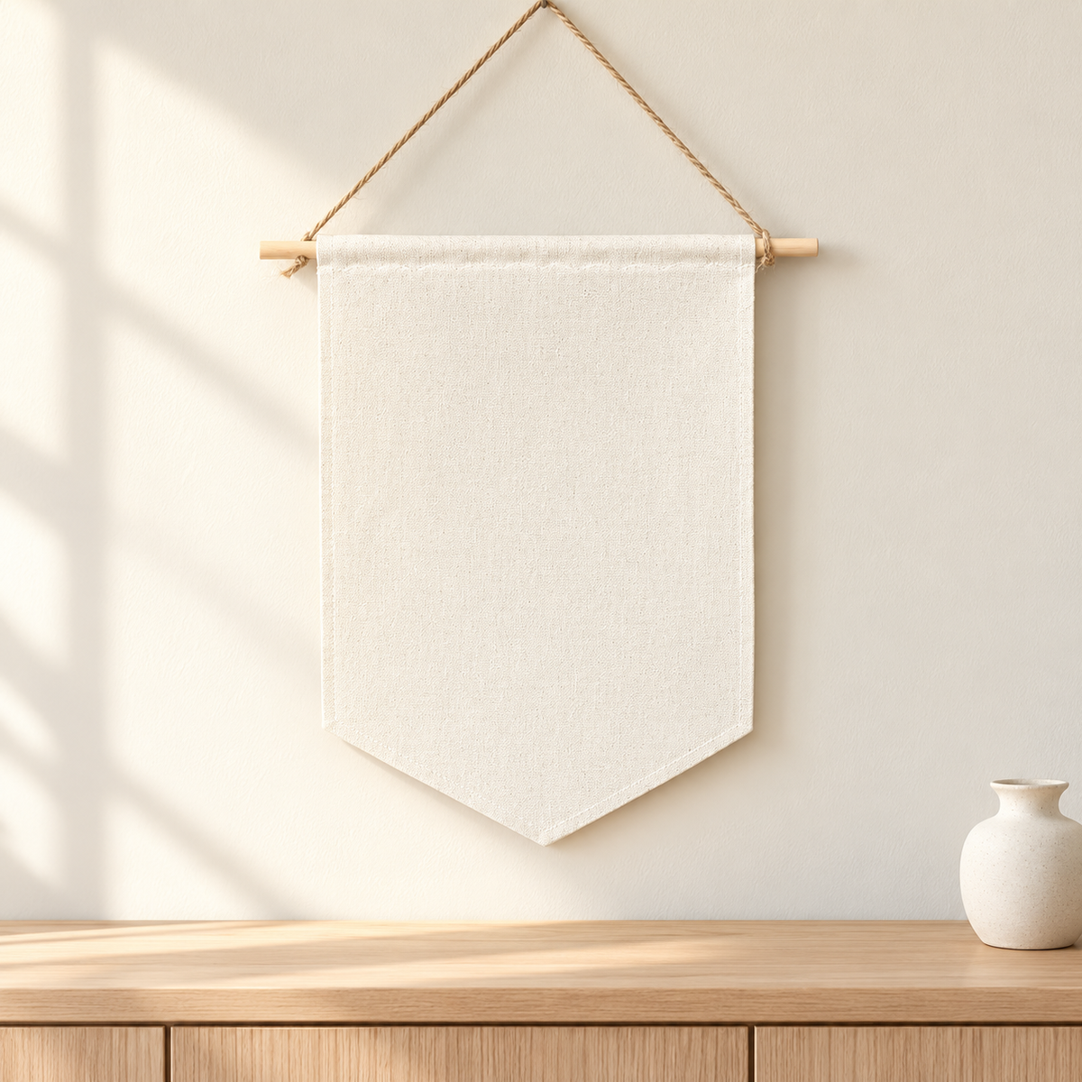 Natural Blank Canvas Pin Banner — light oak console
