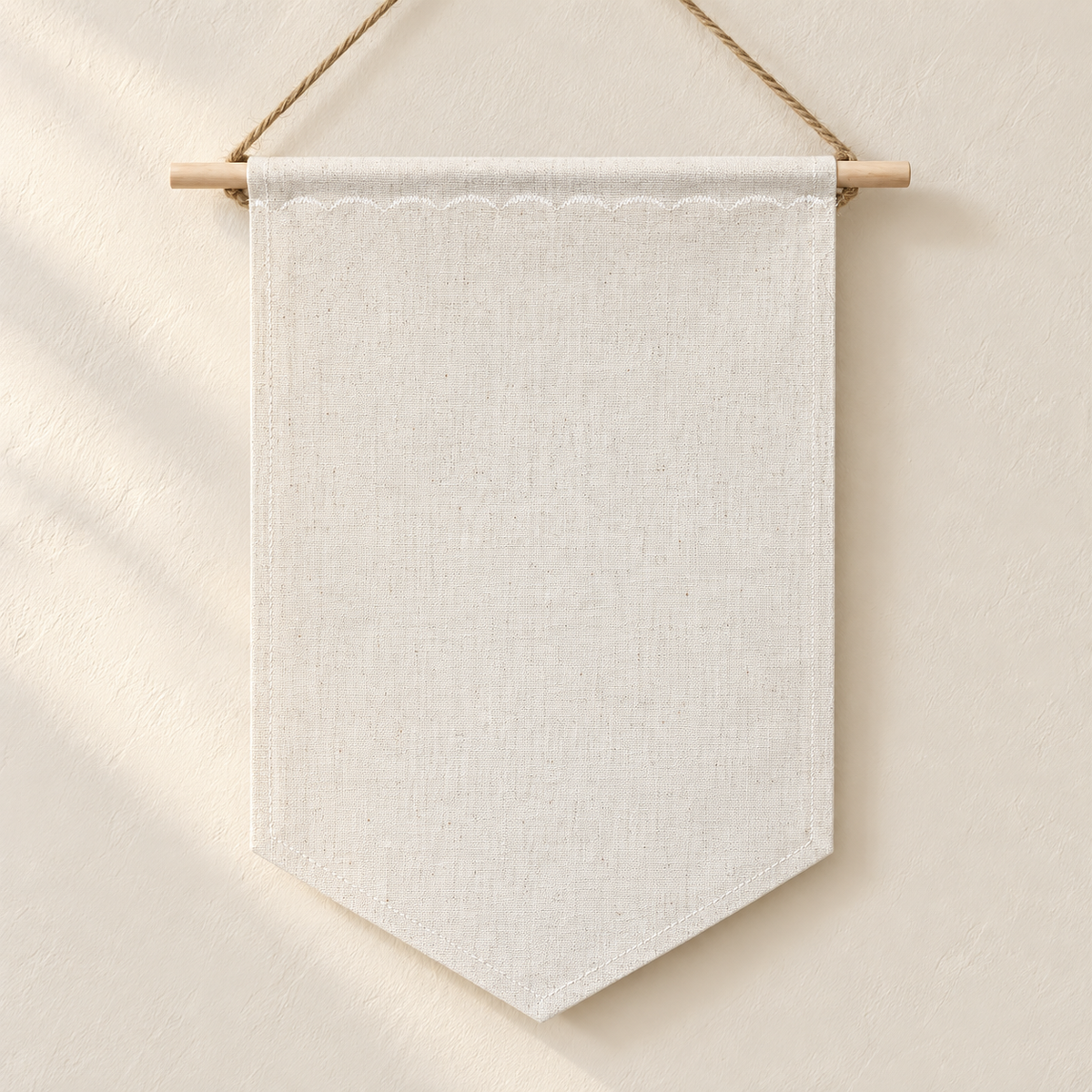 Natural Tall Blank Canvas Pin Banner — clean ivory wall