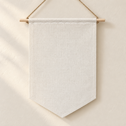 Natural Tall Blank Canvas Pin Banner — clean ivory wall