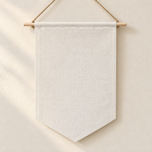 Natural Tall Blank Canvas Pin Banner — clean ivory wall