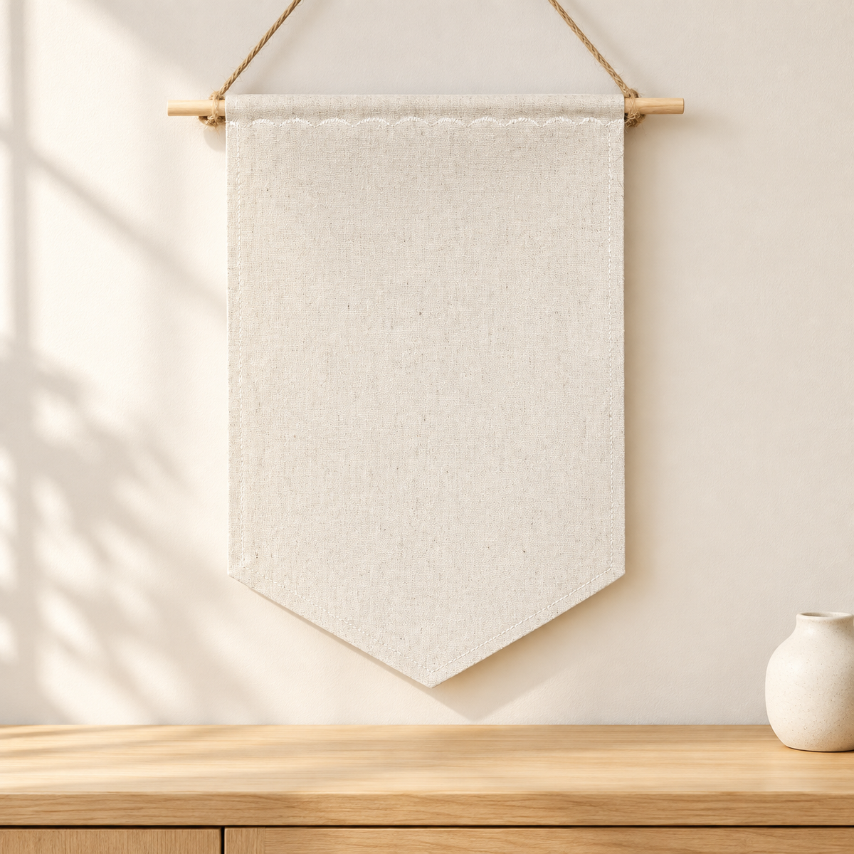 Natural Tall Blank Canvas Pin Banner — light oak console