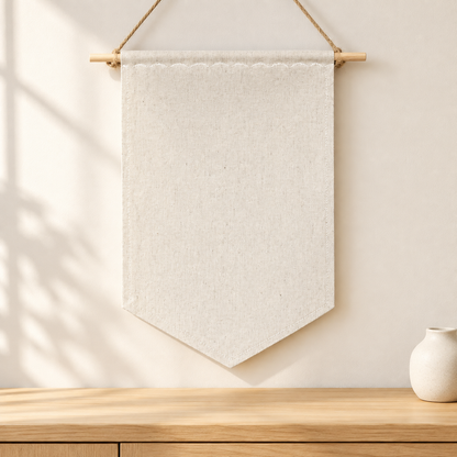 Natural Tall Blank Canvas Pin Banner — light oak console