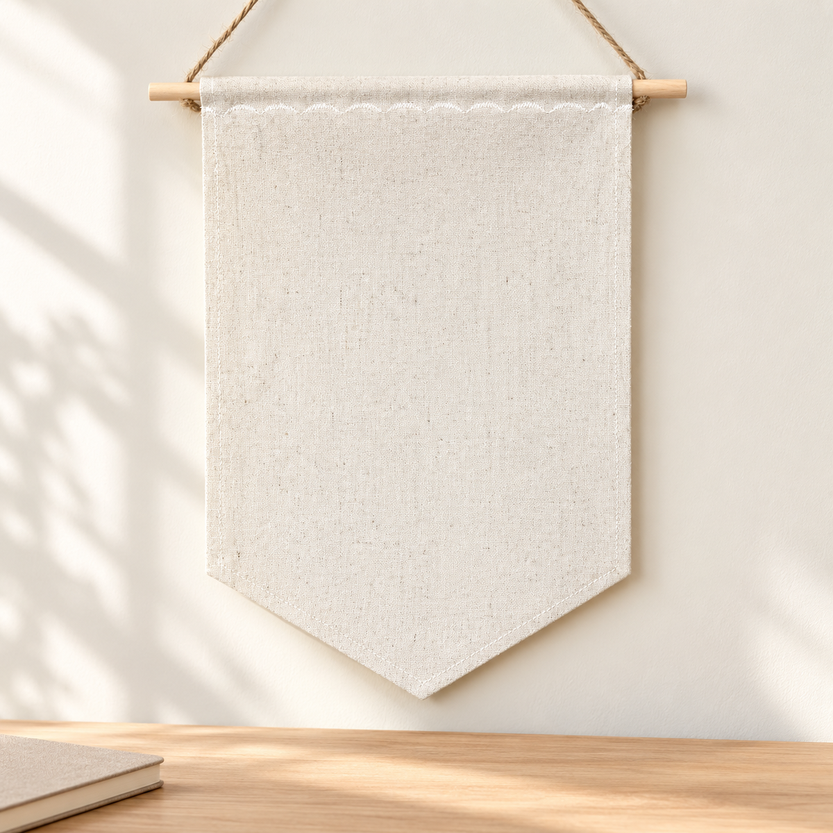 Natural Tall Blank Canvas Pin Banner — minimal workspace