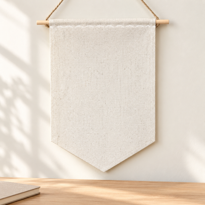 Natural Tall Blank Canvas Pin Banner — minimal workspace