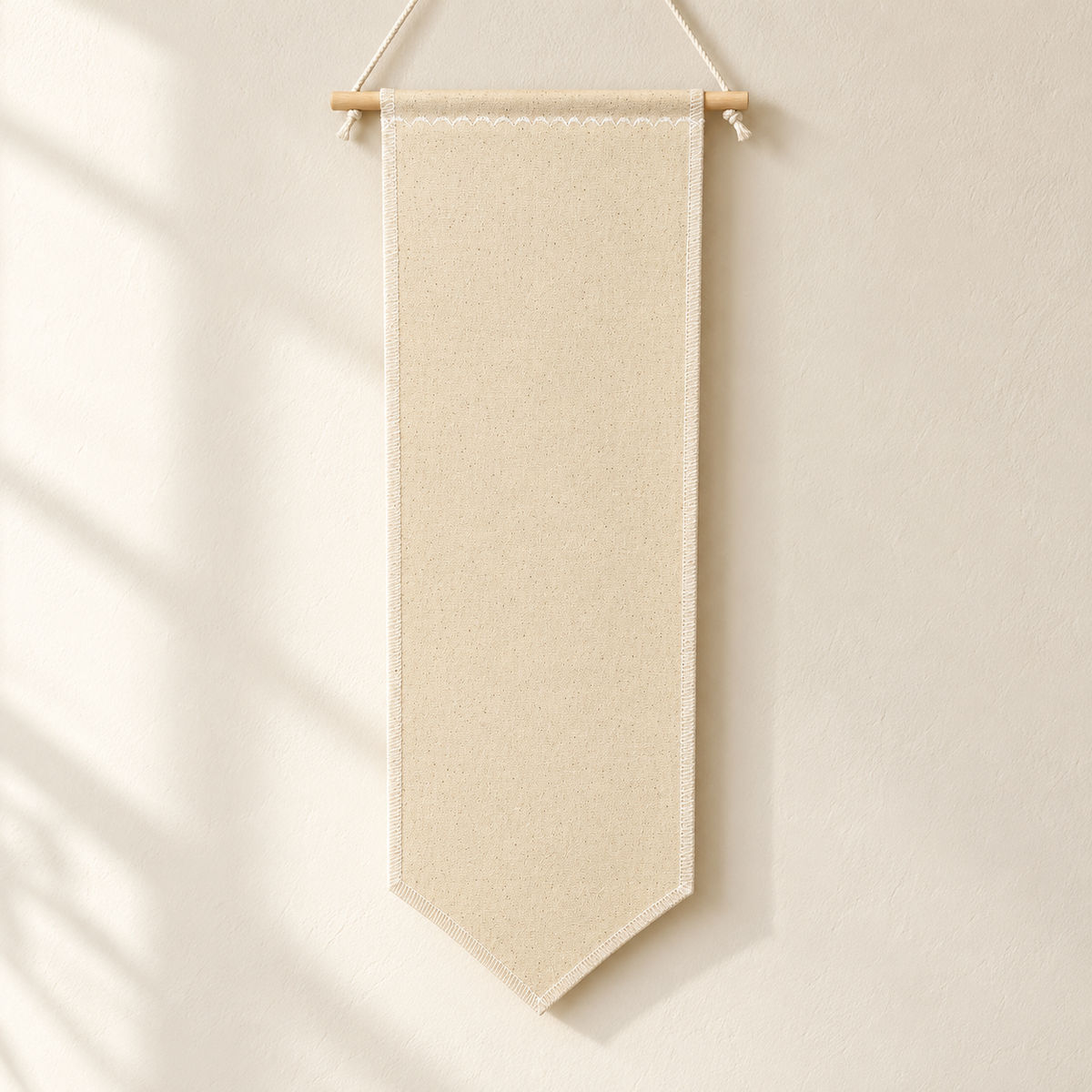 Natural Tall Canvas Pin Banner — clean ivory wall