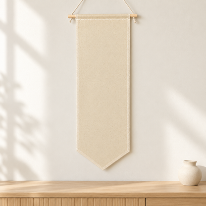 Natural Tall Canvas Pin Banner — light oak console