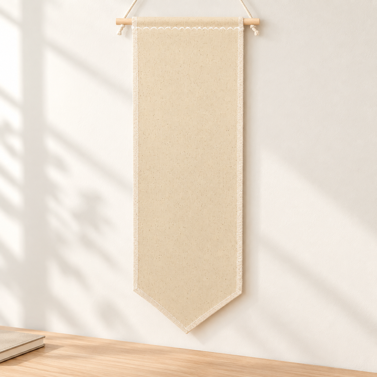 Natural Tall Canvas Pin Banner — minimal workspace