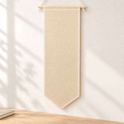 Natural Tall Canvas Pin Banner — minimal workspace