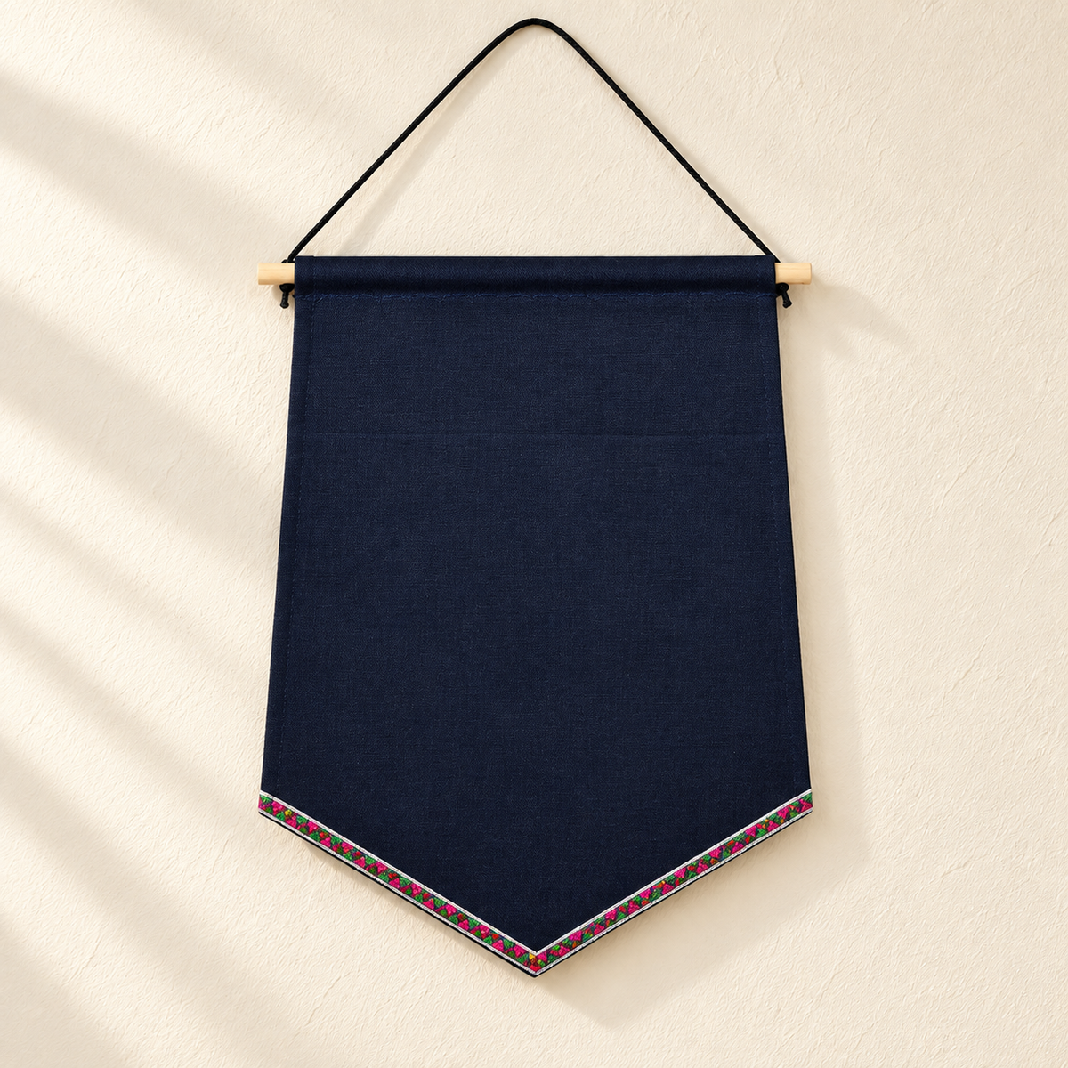 Navy Pentagon Canvas Pin Banner — ivory wall hero