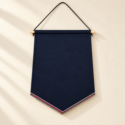 Navy Pentagon Canvas Pin Banner — ivory wall hero