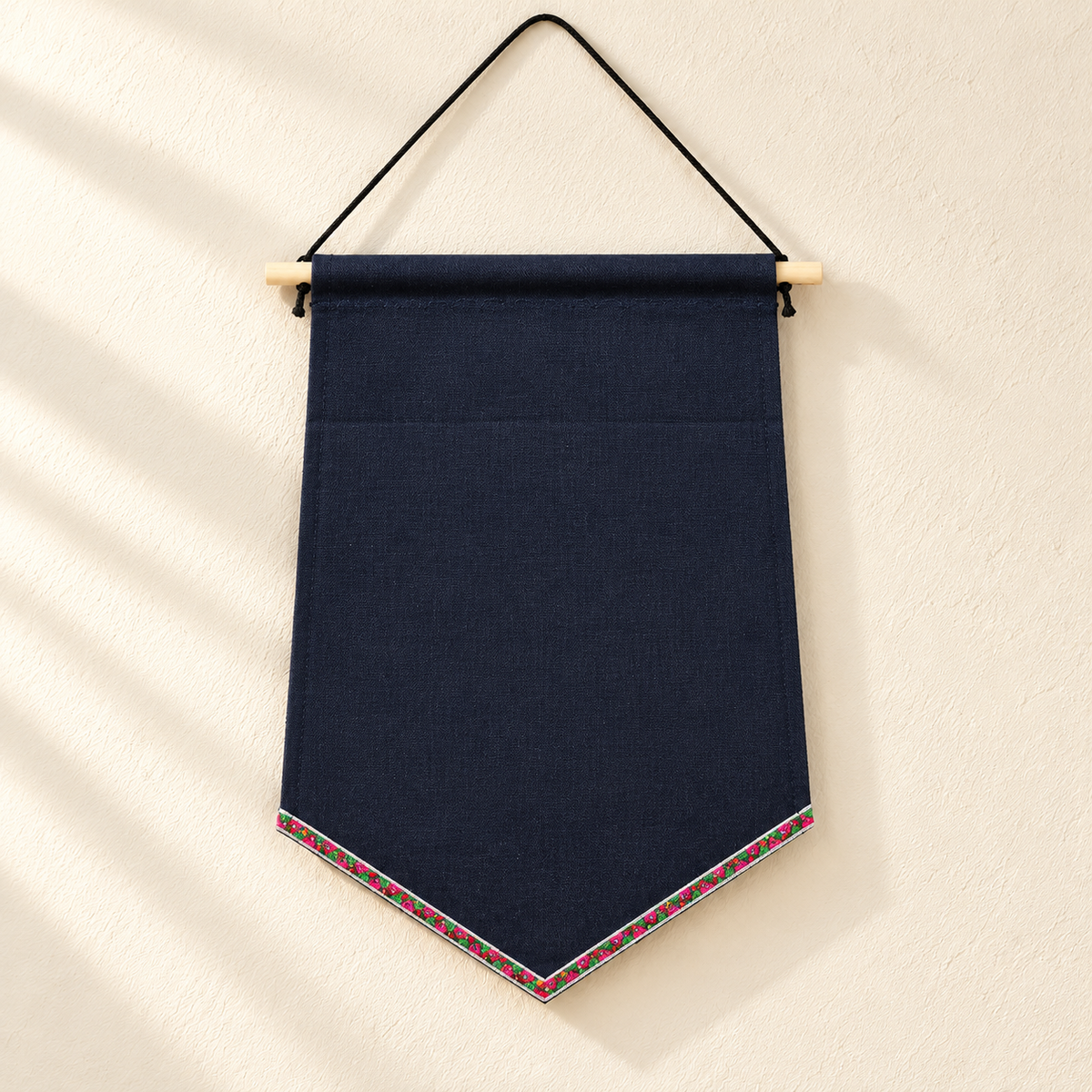 Navy Pentagon Canvas Pin Banner — canvas and stitching detail
