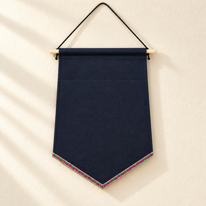 Navy Pentagon Canvas Pin Banner — canvas and stitching detail