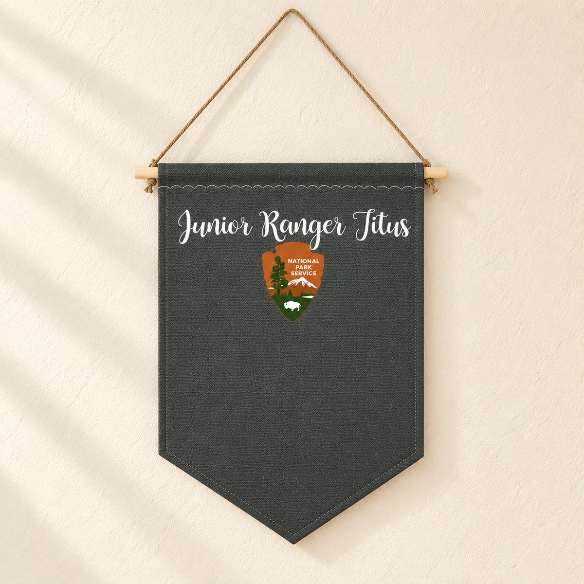 Personalized Charcoal National Parks Pin Banner — ivory wall hero