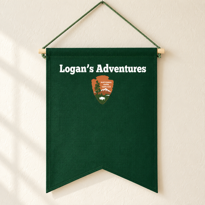 Personalized Forest Green National Parks Banner — clean ivory wall