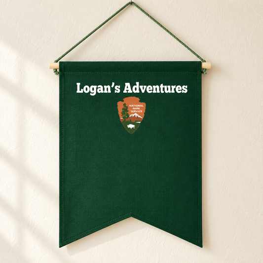 Personalized Forest Green National Parks Banner — clean ivory wall