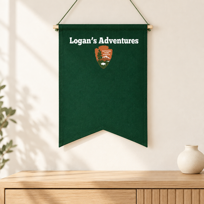 Personalized Forest Green National Parks Banner — light oak console