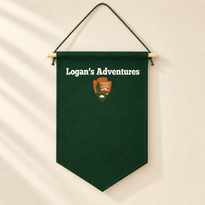 Personalized Forest Green National Parks Pin Banner — canvas and stitching detail