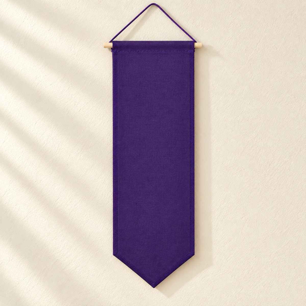 Purple Enamel Pin Banner — canvas and stitching detail